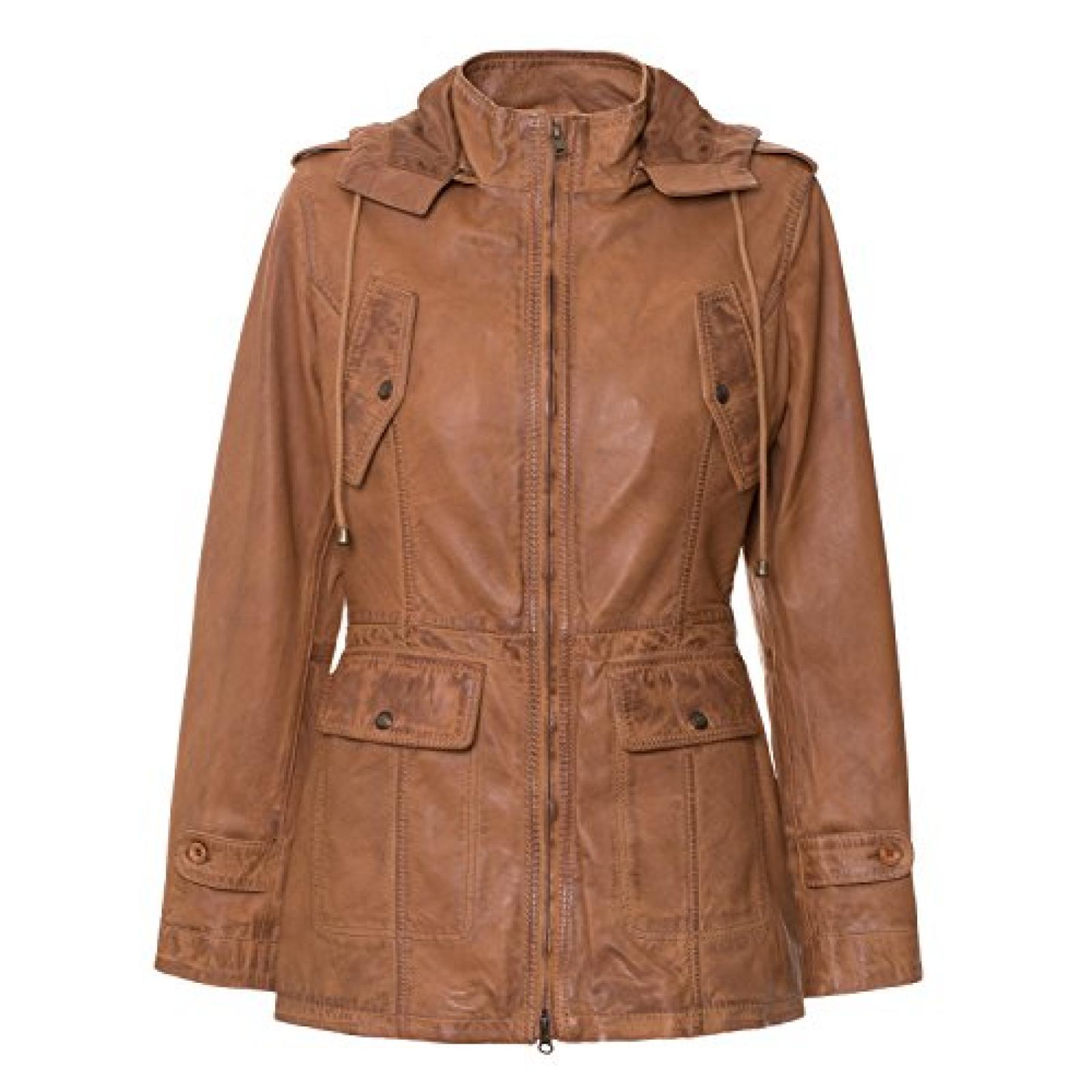 Parka "Sydney" von MaraMahr aus weichem Lammleder für Damen in cognac Parka "Sydney" von MaraMahr aus weichem Lammleder für Damen in cognac